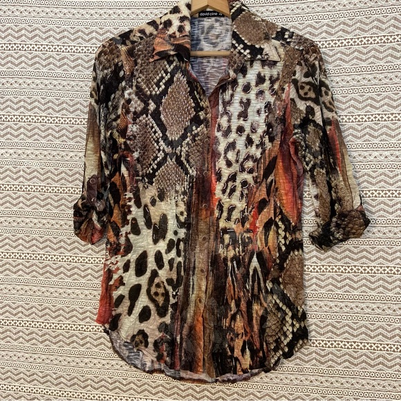 Animal Print Long Sleeve Blouse with Delicate Crystal Embellishments - G… - Picture 10 of 11